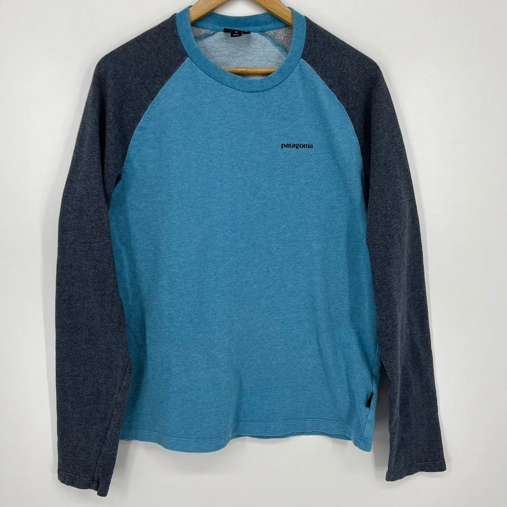Patagonia Mens Blue Raglan Organic Cotton Fitz Roy Logo Sweatshirt STY39485 M